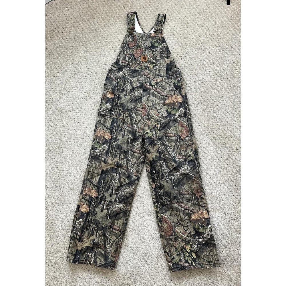 Carhartt Insulated Camo Bib Overalls Boys 14 Mossy Oak Hunting Workwear Youth